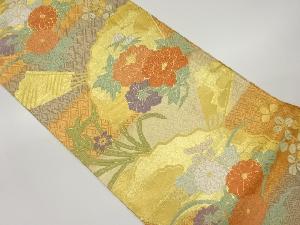 佐賀錦唐織扇に牡丹・菊模様織出し袋帯